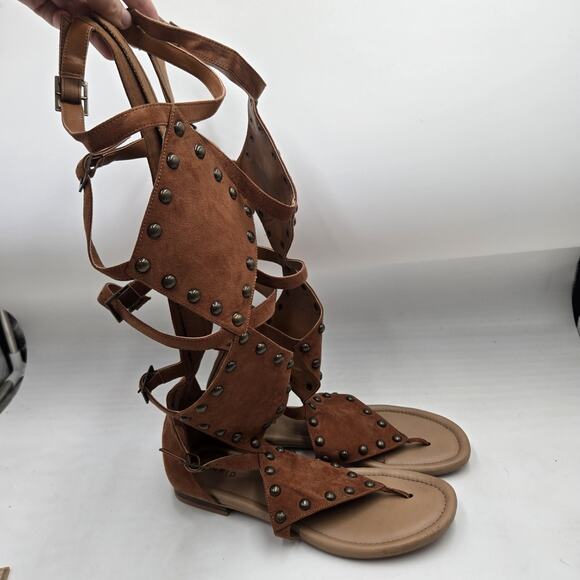 Torrid Studded Brown Gladiator Strap Sandals Wide Width Size 11W Tall Leg Zip - Picture 2 of 10